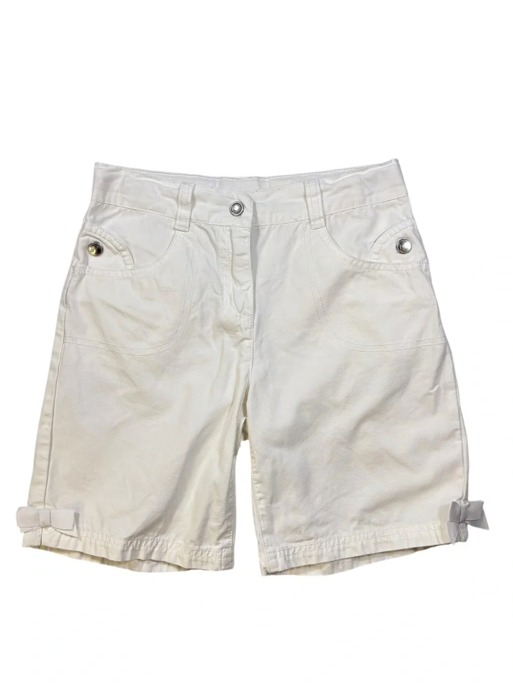 Gymboree White Cotton Adjustable Waist Bermuda Shorts with Side Bows